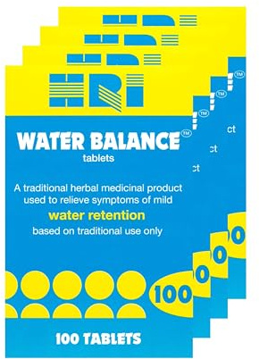 HRI Water Balance 100 Tablets - to Relieve Symptoms of Mild Water Retention. with Dandelion Root, Uva Ursi and Buchu Leaf Extract. 4 Pack