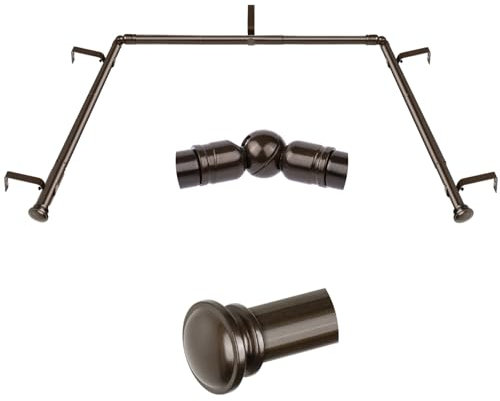 TONIAL Gardinenstangen für Erkerfenster, 81,3 bis 213,3 cm, Mittelstange für Fenster, 50,8 bis 203,3 cm Seitenstangen für Fenster, 1,9 cm dekorative Gardinenstangen mit kleinem Kappen-Endstück, Bronze