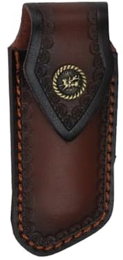 MiOYOOW Folding Knife Sheath, Leather Knives Belt Holder with Hanging Hole Retro Pocket Knife Pouch for Camping Cycling