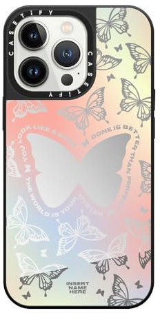 CASETiFY Mirror iPhone 13 Pro Case [Reflective / 4.9ft Drop Protection/Compatible with Magsafe] - You Give Me Butterflies - Silver On Black