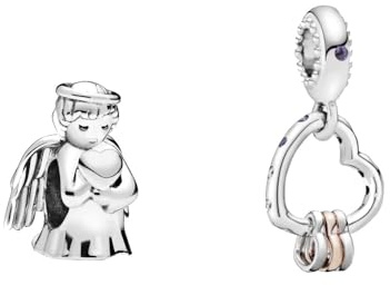 PANDORA Engel der Liebe Charm + Herzen auf Herz Charm-Anhänger aus Sterling Silber mit Zirkoniasteinen verziert, Moments kompatibel, SET798413C00+787247NLCMX