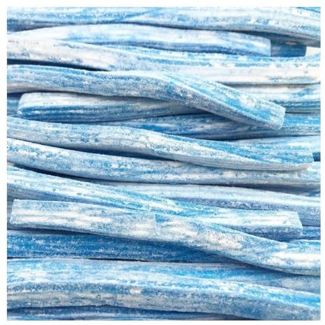Líneas Fini recubiertas de azúcar glaseado, con una textura blanda y delicioso sabor. Estuche 200 unidades. Chuches,caramelos, piñata, cumpleaños, gominolas, regaliz de sabores. (Frambuesa azul)