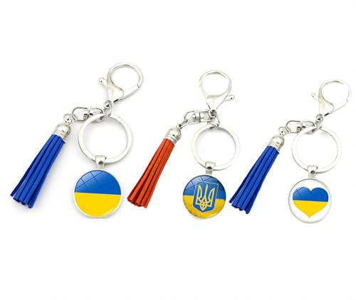 ZENRUIMING 3 Ukrainische Flagge Schlüsselanhänger, Ukrainischer Schlüsselanhänger mit Quaste Rucksack Auto Anhänger, Ukrainische Flagge, Einheitsgröße