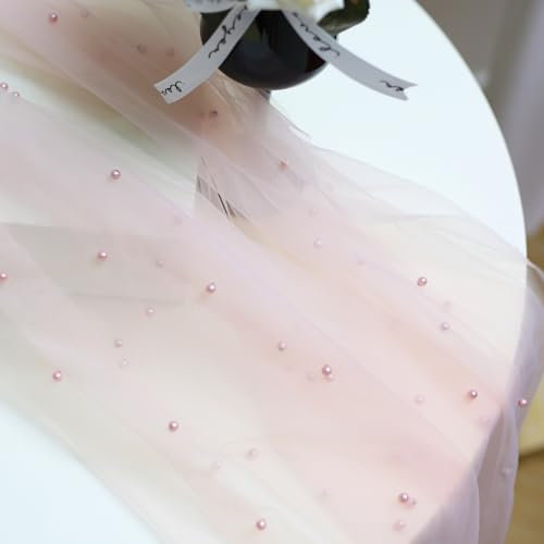 100cm x 160cm Hellrosa Tüllstoff für Bekleidung & Deko,Perle Mash Stoffe zum Nähen Meterware,Hochzeitsstoff Tüll Dekostoff mit Perle für DIY Geburtstag Party Deko Tüll Stoffe Hochzeit Schleier