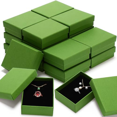 Sasylvia Geschenkboxen für Schmuck, Cardoard, für Halsketten, Ringe, Ohrringe, mit Kissen, 8,9 x 7,1 x 3,1 cm, Avocado-Grün, 36 Stück