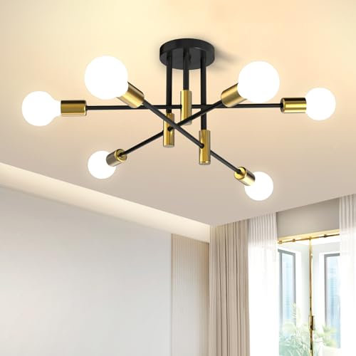 Kuwork Deckenleuchte Vintage, 6 Flammig Deckenlampe Industrial Modern mit Metall und Aluminium für Wohnzimmer Esszimmer Küche Restaurant, E27 Fassung, Schwarz Go