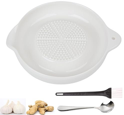 KICPUK Râpe en céramique, râpe à gingembre en céramique, râpe à ail, râpe à gingembre, râpe à épices, pour gingembre, ail, noix de muscade, céleri, carottes, moutarde, avec brosse + cuillère, diamètre
