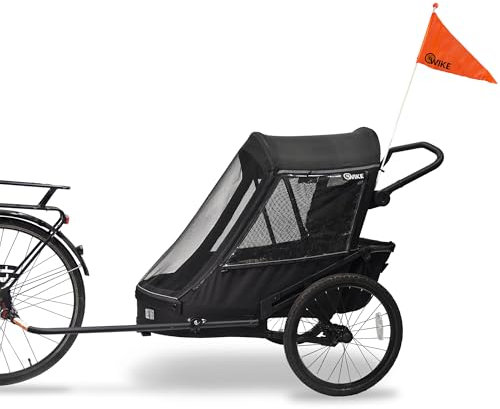 Wike premium dubbel cykelvagn för barn med fjädring – svart