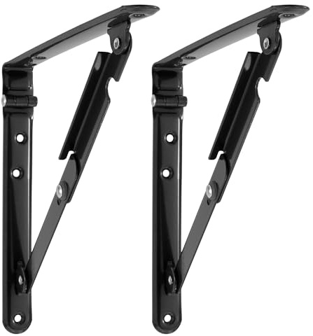 RecPro RV Folding Shelf Brackets 2 Pack | Wall Mounted 8 Collapsible Shelf Bracket (Black)