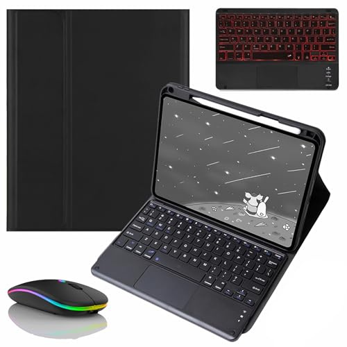 JZCZMCE Funda con Teclado para Huawei MatePad 11.5 S 2024, Contiene Ñ, Teclado Inalámbrico Retroiluminado Magnético Extraíble con Ratón,Negro