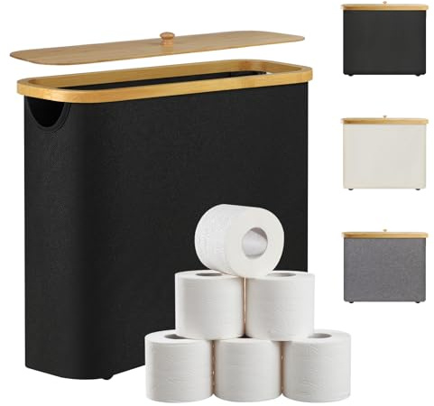 Sampoes Toilettenpapier Aufbewahrung, Klopapier Aufbewahrung, Bambus Badezimmer Organizer mit Deckel, Ersatzrollenhalter Wc Rollen Aufbewahrung, Toilet Paper Behälter 45 x 15 x 35 cm