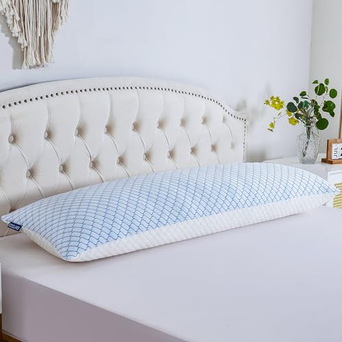 Flantree Körperkissen für Erwachsene -Langes Schlafkissen - zerkleinerter Memory Foam & kühlender Bezug mit Reißverschluss Bettkissen für Seitenschläfer, 136 x 51 cm