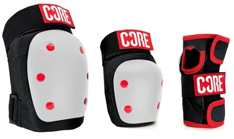 Core Skate Triple Pad set - Kids/Adult Knee, Elbow & Wrist Protective PadSet for Skateboarding, RollerBlading, Stunt Scooter & Cycling 3 in 1 Skate Pads for all Ages - White - XS
