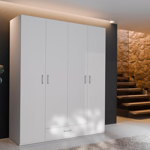 FORTE ECONOBOX 2 Kleiderschrank 178, Moderner Schrank mit viel Stauraum, 4-türig, Holzwerkstoff, Weiß, 177,5 cm breit, 210,5 cm hoch, 54,2 cm tief