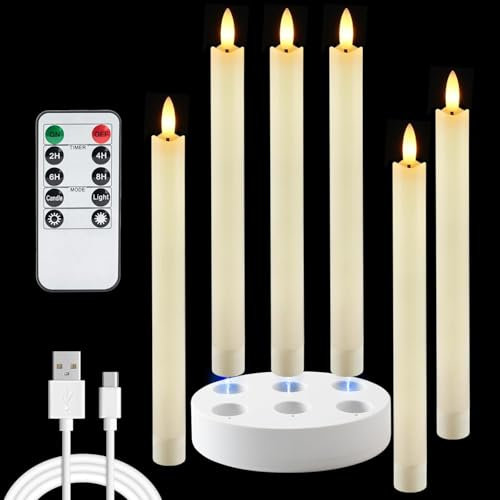 Homemory 6 Stück Wiederaufladbare flammenlose Stickerzen, echtewach LED-Kerzen flackernd, batteriebetriebene Kerzen mit Fernbedienung Timer, für Haus Hochzeit Weihnachten Dekoration