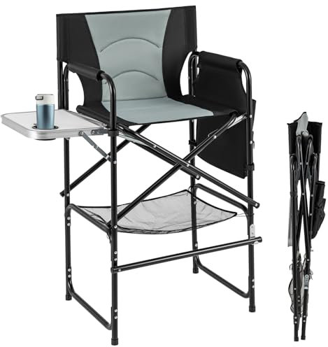 COSTWAY Chaise Pliante Camping, Tablette Pliable avec Porte-gobelet, Chaise de Camping, Sac en Filet Inférieur, 4 Poche Latérale, Fauteil Pliante, Repose-Pied Pliable, 600D Oxford, 65 x 53 x 116,5 cm