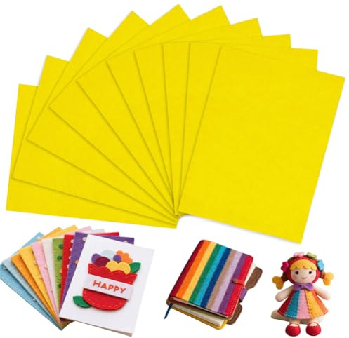 Penbinmall 10 Stück 20x30cm Bastelfilz 2mm, Filzstoff zum Basteln, Polyester Steifer Filz für DIY Aufbewahrungstasche Filzunterlage Patchwork Nähen Basteln Handwerken Dekoration, Filz Gelb Serie