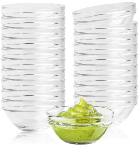 GOMETY 20 Stück Kleine Dipschalen Ø 7,5 cm, Glasschüssel 75 ml Runde Mini Dip Schälchen kleine Glasschalen Schale für Konfitüre Saucen Toppings Gewürze Tapas Vorspeisen Dipschalen Set