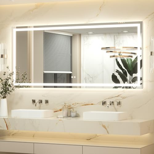 Keonjinn Badspiegel mit Beleuchtung 180x80cm, Beleuchtet Badezimmerspiegel Beschlagfrei Led Bad Spiegel mit Touch Schalter, 3 Lichtfarben Dimmbar Speicherfunktion Badezimmer Wandspiegel Ohne Rahmen