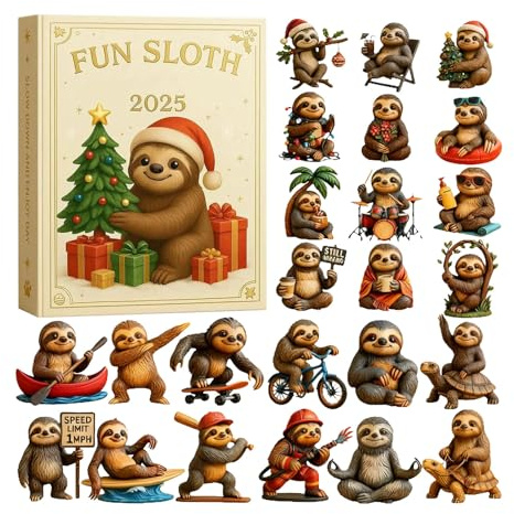 Lustiger Faultiers Adventskalender 2025, Fun Sloth Weihnachtskalender 2025, 24-Tage Sloth Weihnachts-Countdown-Kalender Spielzeug, 2D Acryl Adventsdekoration Weihnachtsbaum Christbaumschmuck