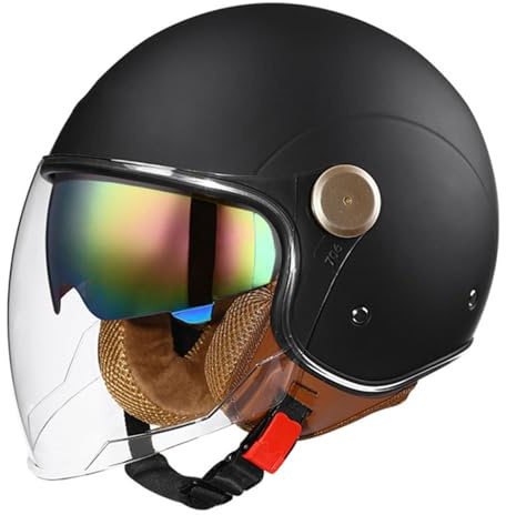VVPEC Casque Moto Vintage Casques Jet avec Double Visière Casques Bols Casque Mobylette Homologué ECEDOT Rétro Demi Casque Moto Vélo Scooter Chopper pour Adultes Homme Et Femme(4,L=59~60cm)
