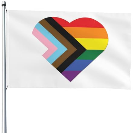 Hängende Flagge Lgbt-Regenbogen- Und Transgender-Stolzherz Robuste Hofbanner Wasserdicht Dekorative Fahne Für Terrasse Dekoration Balkon 3X5 Ft