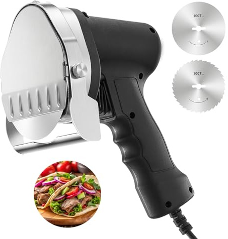 FOHERE Professional Electric Kebab Slicer & Doner Cutter Machine | 80W High-Power Kebab Knife with 2 Stainless Steel Blades, 0-8mm Adjustable Thickness Shawarma Meat Slicer for Commercial