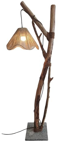Générique Atelier Gallina - Fabrication Artisanale Sud de France - Lampe sur Pied Ondine en Bois Flotté Naturel avec Abat-Jour en Corde Tressée, Base en Marbre Gris Bleuté,166 cm de Hauteur