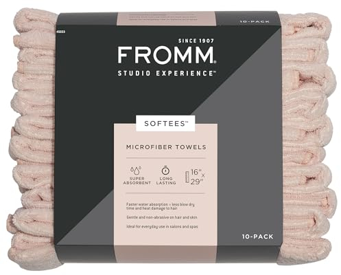 Fromm Softees Microfiber Salon Hair Towels for Hairstylists, Barbers, Spa, Gym in Light Pink, 16 by 29, 10 Count Perfect Hair Care Towel for Drying Curly, Long, Wavy Hair