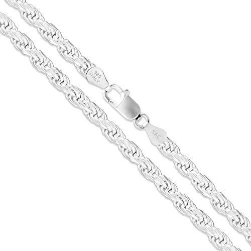 Sterling Silver Men's Diamond-Cut Rope Chain 3mm 3.3mm 3.7mm 4.7mm 5.4mm 6mm 7mm 8mm Solid 925 Italy Heavy Necklace, Metal