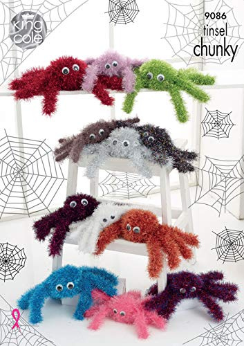 King Cole 9086 Knitting Pattern Halloween Tinsel Spiders in King Cole Tinsel Chunky