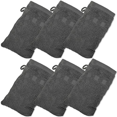Made Easy Kit Bath Mitts - Pack of 6 - (6 x 9) European Style Washcloth with Loop (Charcoal, 6 x 9 inches)