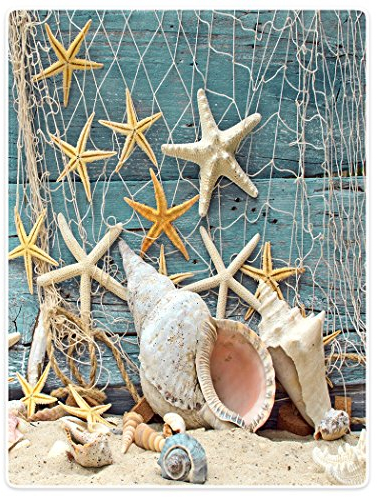 YISUMEI Decke 150x200 cm Kuscheldecken Sanft Flanell Weich Fleecedecke Bettüberwurf Strand Seestern Shell Holz Netzwerk