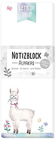 Notizblock/Einkaufsliste/To-Do / 60 Blatt Papier zum Abreißen, mit Magnet, Alpaka
