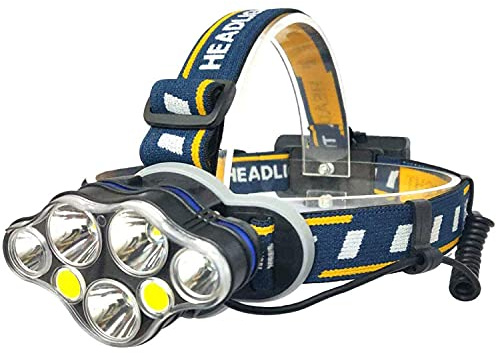 SHAMS Potente lámpara frontal, linterna LED recargable | Lámpara frontal LED con 7 LED - CREE XML-T6 | Múltiples modos de iluminación | con cargador y 2 baterías | Impermeable | Resistente al agua | A
