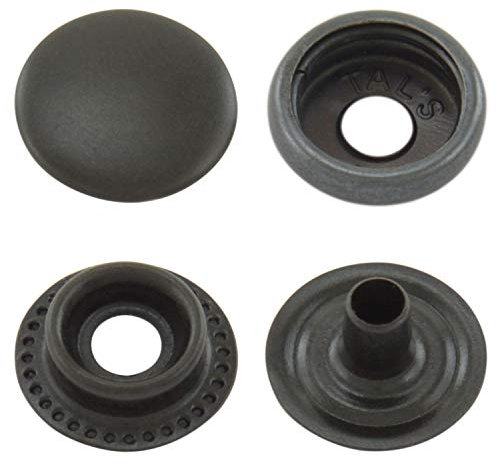 Druckknöpfe Ringfeder, Ring-Feder-Buttons, R-Feder-Snaps, Messing, rostfrei, vierteilig - ab 50 Stück, schwarz, 12,5 mm