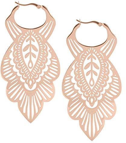 Wildcat Ohrringe - Mandala Leaf Hoops - Creolen aus Edelstahl im Mandala Design - wasserfest, langlebig, hautverträglich - rosegold