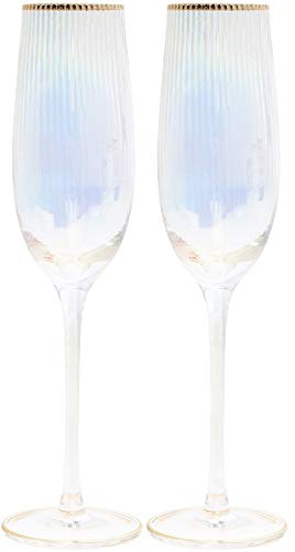 Lesser & Pavey Elegance Glassware Ribbed Lustre Champagne Flutes - Set of 2