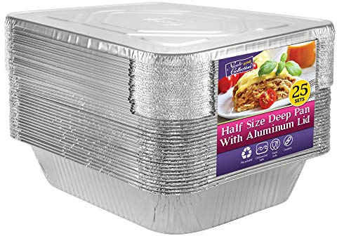 Nicole Home Collection Aluminum Pans With Lids Half Size 9x13 Extra Heavy Duty, Disposable Foil Pans For Baking (25 Sets)