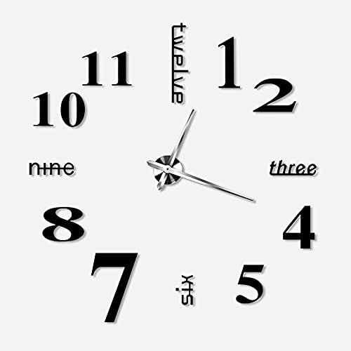 Ejoyous Grande Orologio da Parete, 3D Adesivo Home Office Decor Regalo, Orologio da Parete Fai da Te Home Office Decorazione Scuola, Moderno Muto Fai da Te Grande Orologio da