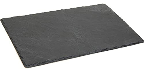 Tradineur - Plato de Pizarra Rectangular, Bandeja para hosteleria, servicio y degustación, Canto rústico, Tabla de Piedra Natural para Servir Aperitivos - 40 x 30 cm
