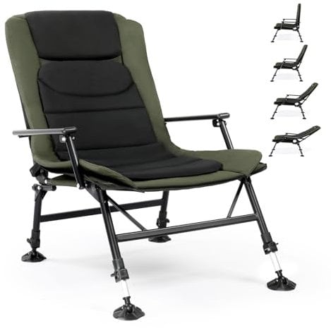 Bonnlo Professional Foldable Fishing Chair, Outdoor Heavy Duty 180° Reclining Camping Chair, Patio Hiking/Beach/Picnic Chairs with 350 LBS Weight Limit (Standard)