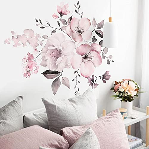 duoyif Wandtattoo Aquarell Blumen Vintage, Wandsticker Aquarell Blumen Wand Aufkleber Deco, Blume Blüte Pflanze Wandbild Wandaufkleber Für Wohnzimmer Schlafzimmer Kinderzimmer Küchenmöbel (58 * 52cm)
