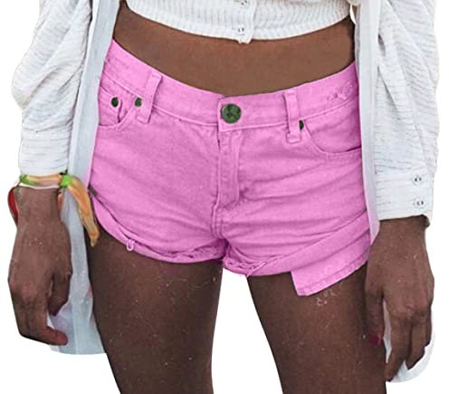 Onsoyours Pantaloncini Sexy Donna Mini Shortie Jeans per Spiaggia Estate A Rosa S