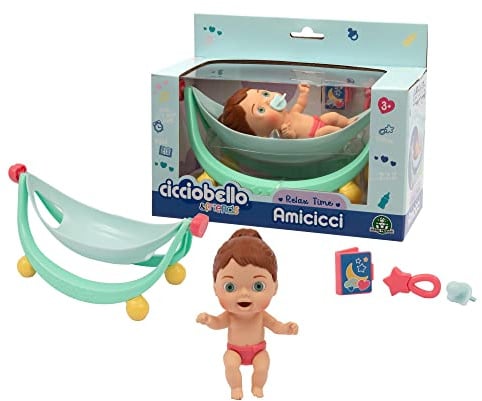Cicciobello Amicicci, Baby mit Wiege, Relax Time, ideal für Nickerchen, 1 Amicicci Mädchen und Zubehör, Spielzeug für Kinder ab 3 Jahren, GIOCHI PREZIOSI, CC033