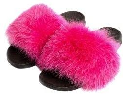 Elisabetta Panerai Ciabatte Slipper in Pelliccia di Volpe | Art. Saint Moritz | Ciabatta Donna Suola Traspirante 100% Made in Italy Fucsia Taglia 39