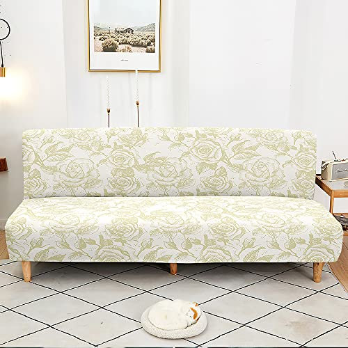 Surwin Sofabezug ohne Armlehnen 3D Minimalismus Stretch Armlose Sofabettüberzug Clic Clac Sofahusse Schonbezug Protector für Klappcouch Schlafsofa mit 2-3 Sitzplätzen (Elegante Rose,190-230cm)