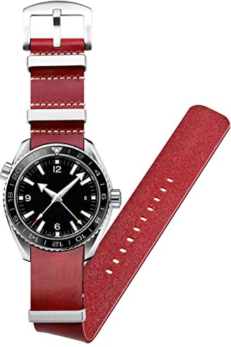 Kai Tian Einteilig Kalbs Strap Uhrenarmband Leder 24mm Soft Armband Uhr Edelstahl Loop Schnalle Für Herren Frauen Rot