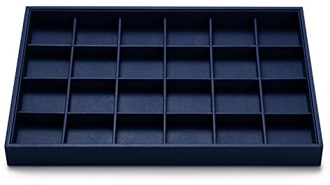 Oirlv Hochwertiges Blau Leder,Stapelbares Schmucktablett,24 Gitter,Schmuckschublade,Organizer,Tabletts,Ringe,Ohrringe