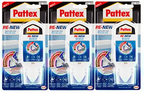 TMPpro Pattex Perfektes Bad Neue Fuge, Silikon Dichtmasse für neue Fugen, Sanitärsilikon für Küche und Bad, Neu auf alt - innovative Fugenmasse, Weiß, 3 x 80ml
